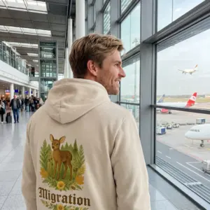 Rehmigration Hoodie natural Druck hinten