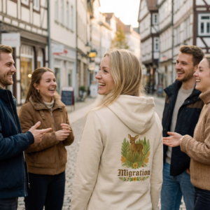 Rehmigration Frauen Hoodie natural Druck hinten